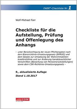 Checkliste 1 für die Aufstellung, Prüfung und Offenlegung des Anhangs