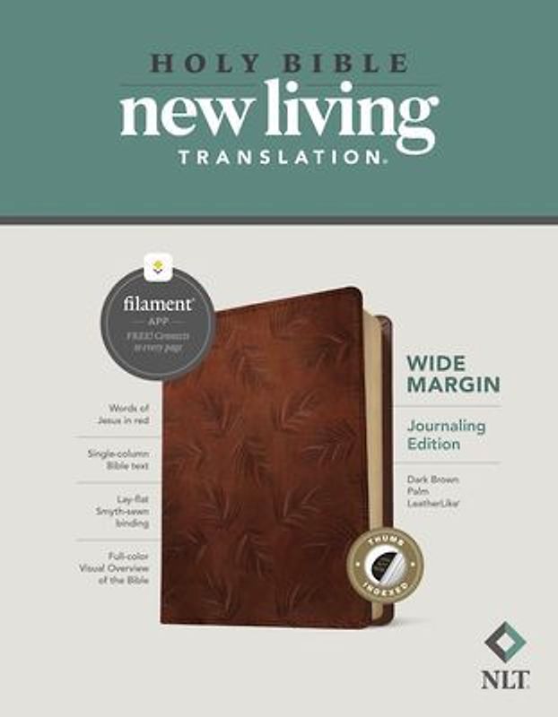NLT Wide Margin Bible, Filament Enabled (Leatherlike, Dark Brown Palm, Indexed, Red Letter)