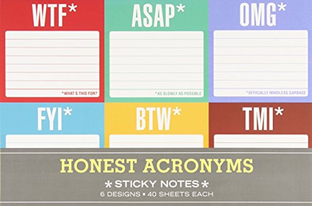 Knock Knock.Sticky Note Packet - Honest Acronyms. 6 Pads - Knock Knock