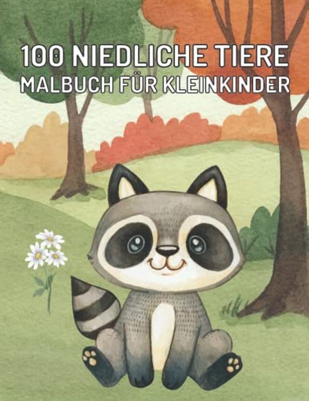 100 Niedliche Tier Malbücher für Kleinkinder: Einfache und lustige Baby-Tier-Malvorlagen Katze, Hund, Löwe, Bär, Schwein, Tiger, Fuchs und mehr, für Kinder, Mädchen, Jungen.
