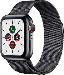 Apple Watch Series 5 40 mm Boîtier acier inoxydable noir sidéral Bracelet milanais noir sidéral [Wi-Fi + Cellulaire]