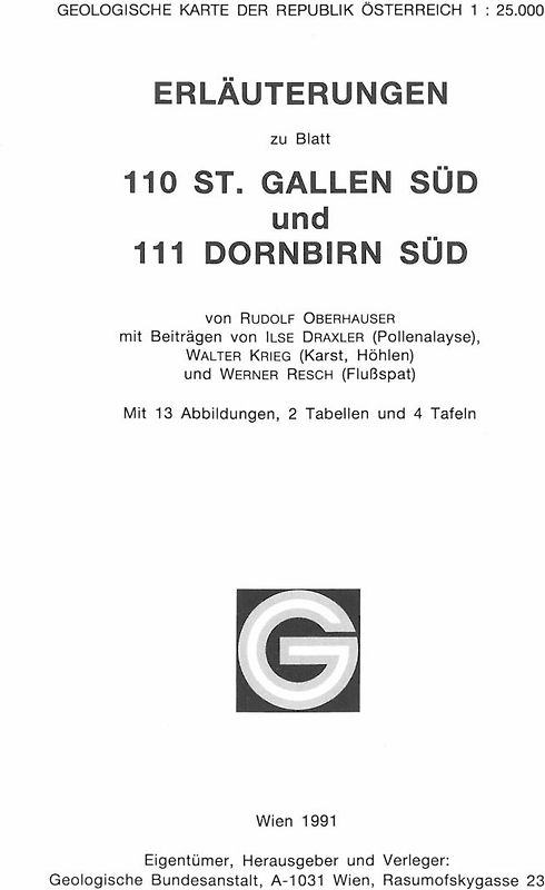 Erläuterungen zu Blatt 110 St. Gallen Süd und 111 Dornbirn Süd