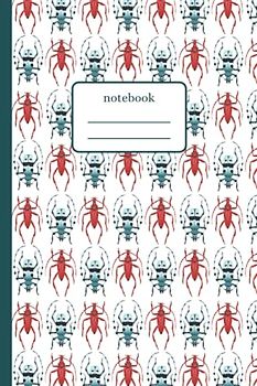 Notebook Beetles Red/Blue: Composition Notebook with Beetle Art - Lined Notebook 120 Pages 6x9 inch – Turquoise Version