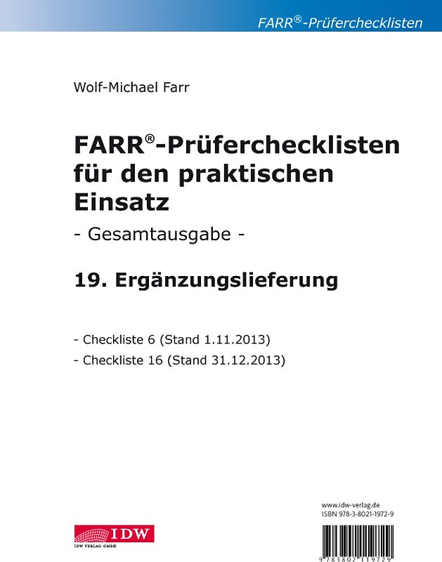 FARR Prüferchecklisten für den praktischen Einsatz