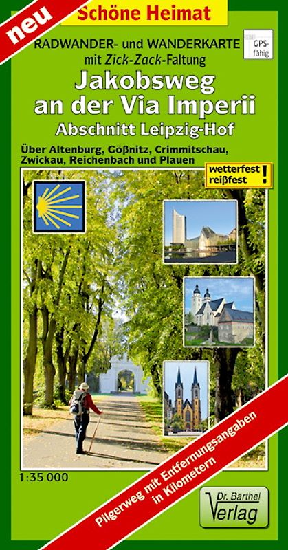 Radwander- und Wanderkarte mit Zick-Zack-Faltung Jakobsweg an der Via Imperii Leipzig-Hof