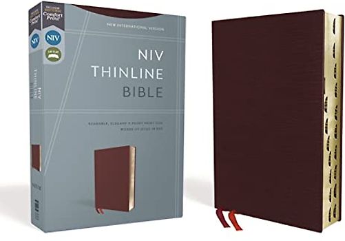 NIV, Thinline Bible, Bonded Leather, Burgundy, Indexed, Red Letter Edition