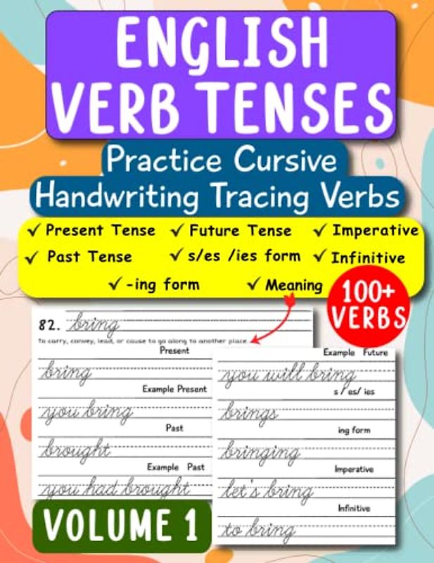 English Verb Tenses: Trace Cursive Verbs | English Grammar Workbook (ESL & Homeschooling Workbook)