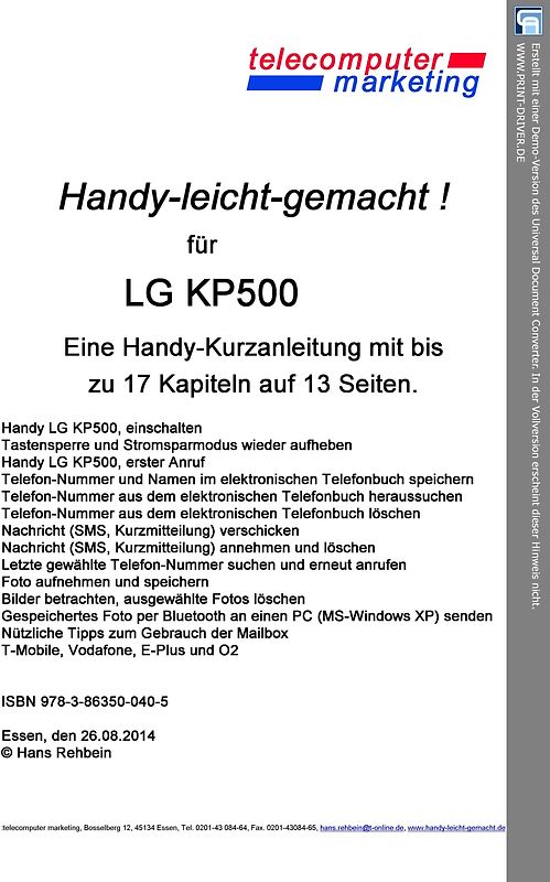 LG KP500 leicht-gemacht. Handy-leicht-gemacht für LG KP500
