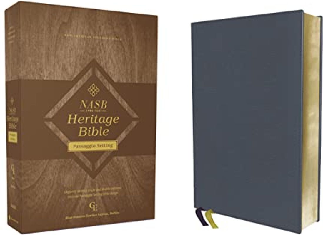 NASB, Heritage Bible, Passaggio Setting, Genuine Leather, Buffalo, Blue, 1995 Text, Art Gilded Edges, Comfort Print: Elegantly uniting single and double columns into one Passaggio Setting Bible design
