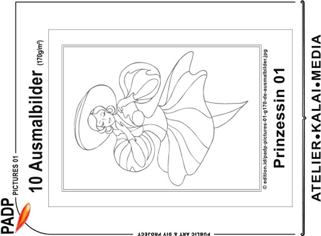 PADP-Pictures-01/ 10 Ausmalbilder - Prinzessin 01 (170g/m²)