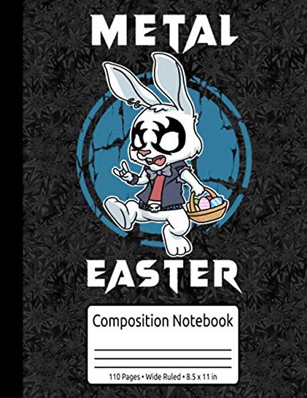 Heavy Metal Easter Bunny Rock Horns Metalhead Death Metal Composition Notebook 110 Pages Wide Ruled 8.5 x 11 in: Heavy Metal Gifts For Men And Women