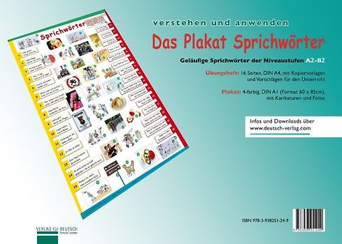 Plakat Sprichwörter. Geläufige Sprichwörter der Niveaustufen A2-B2. Übungsheft und Plakat