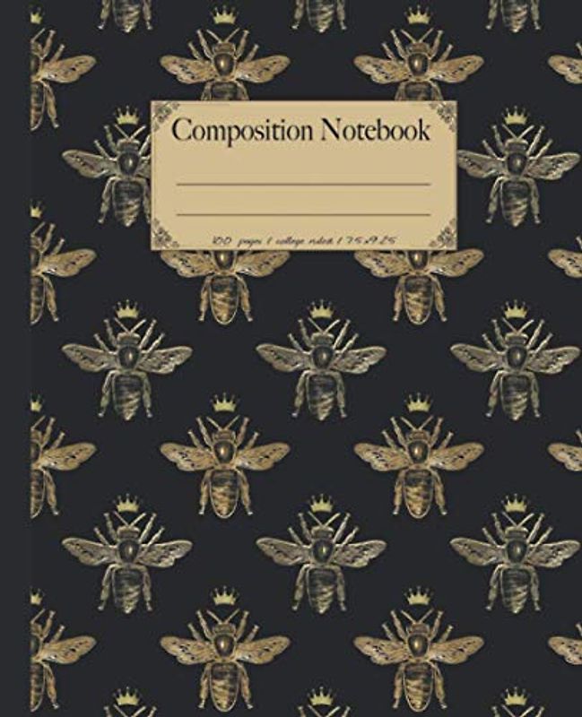 Composition Notebook: College ruled bee notebook. Vintage bumblebee honeycomb line art cove. Gift for bee lovers. (Honey bees, bee keeping & honeycomb composition notebooks.)