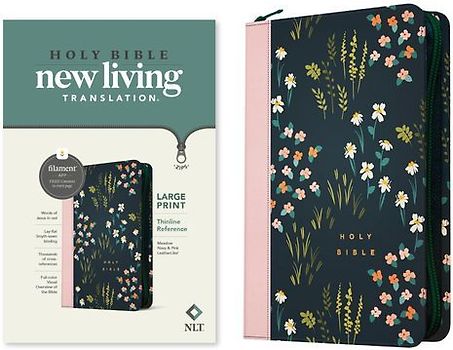 NLT Large Print Thinline Reference Zipper Bible, Filament Enabled (Leatherlike, Meadow Navy & Pink, Red Letter)