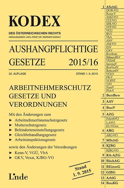 KODEX Aushangpflichtige Gesetze 2015/16