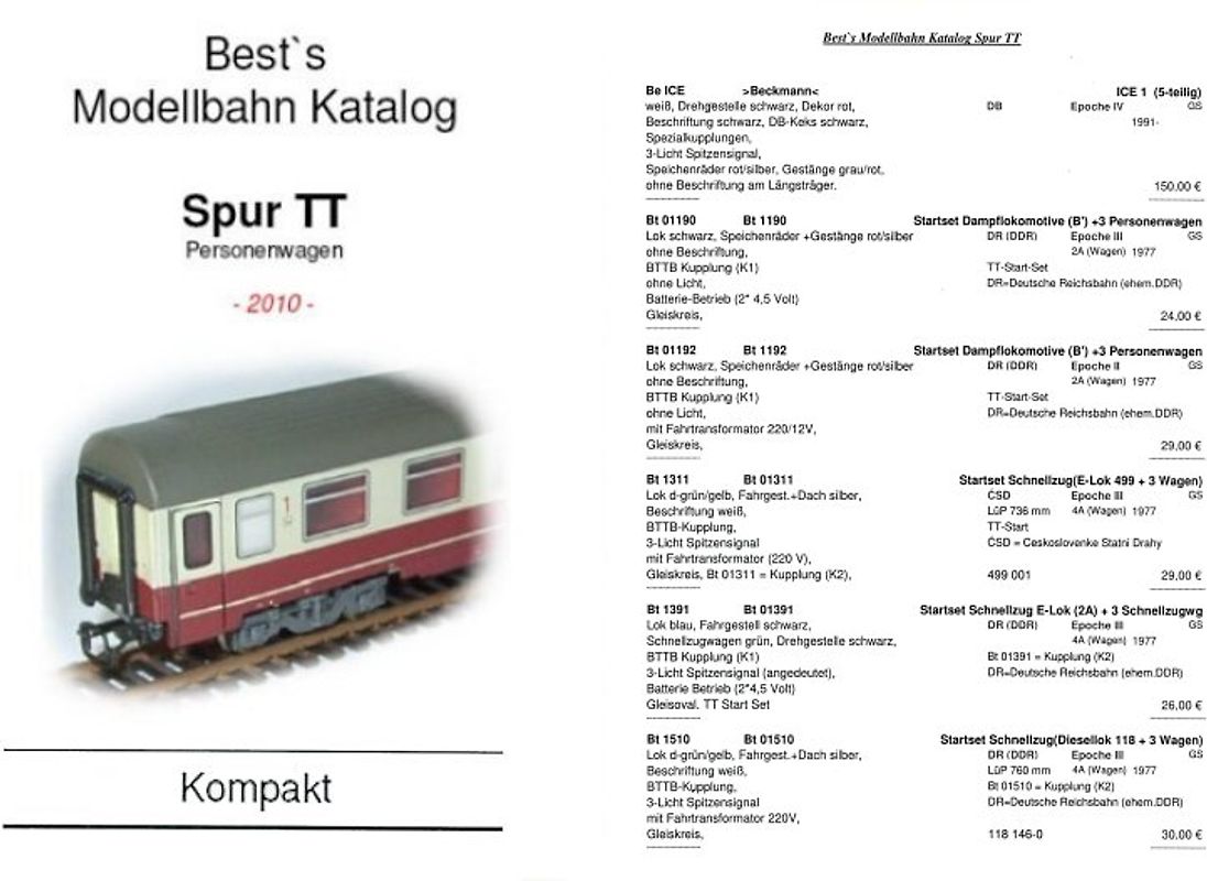 Best`s Modellbahn Katalog Spur TT - Kompakt 2010 Personenwagen