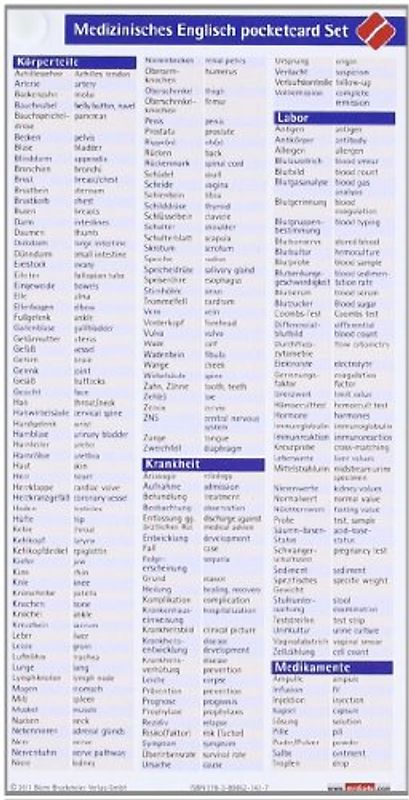 Medizinisches Englisch pocketcard Set