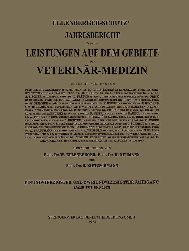 Ellenberger-Schütz’ Jahresbericht über die Leistungen auf dem Gebiete der Veterinär-Medizin