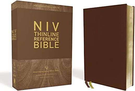 NIV, Thinline Reference Bible, Genuine Leather, Buffalo, Brown, Red Letter, Art Gilded Edges, Comfort Print