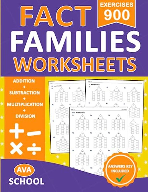 Fact Families Worksheets Addition, Subtraction, Multiplication And Division: Basic Math Addition, Subtraction, Multiplication, Division with Fact ... With Answers | Fact Families Math Worksheets