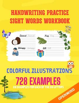 728 Colorful Examples Practice Handwriting Workbook: 24 examples for each 26 letter
