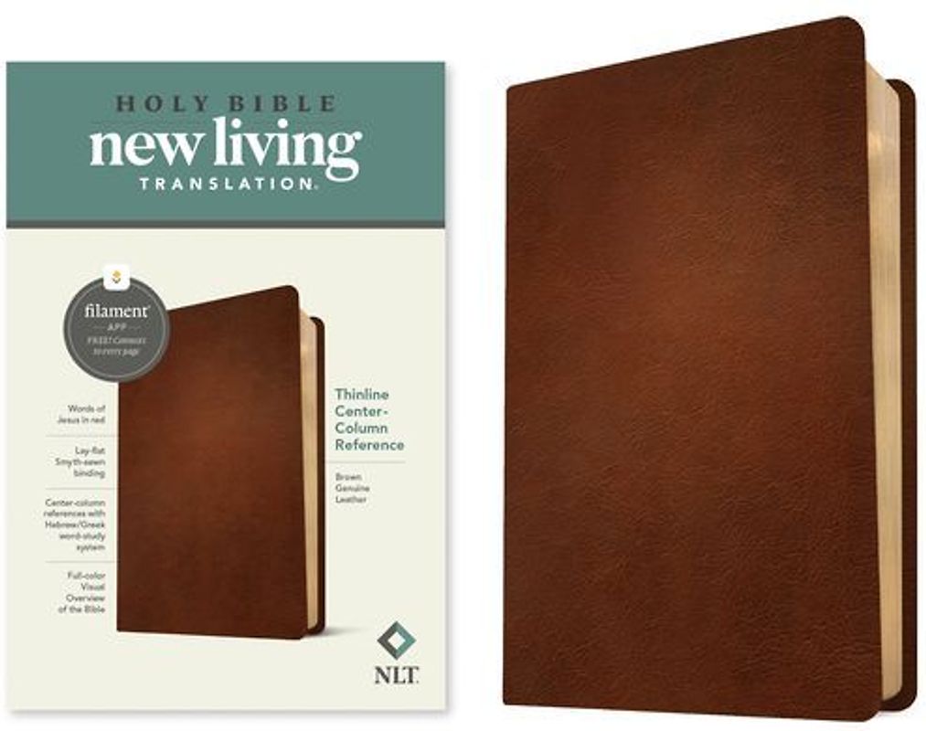 NLT Thinline Center-Column Reference Bible, Filament Enabled (Genuine Leather, Brown, Red Letter)