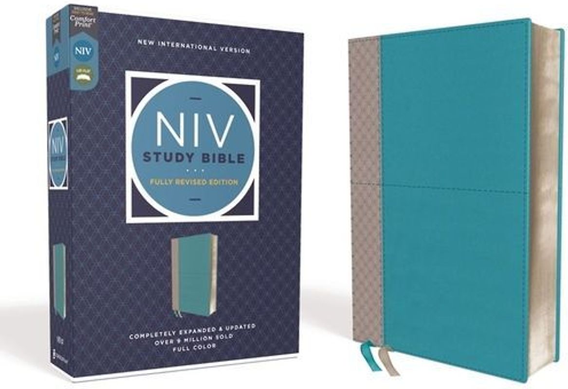 NIV Study Bible, Fully Revised Edition, Leathersoft, Teal/Gray, Red Letter, Comfort Print