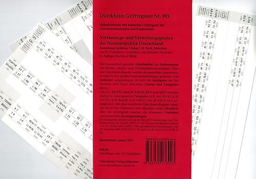 Sartorius 1: Verfassungs- und Verwaltungsgesetze  Griffregister Nr. 993 (2012-2014): 153 bedruckte Griffregister
