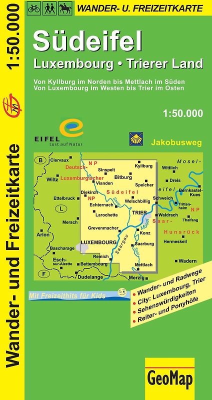 Südeifel, Luxembourg, Trierer Land Wander- und Freizeitkarte