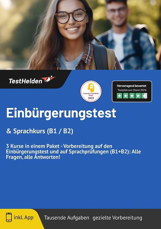 Einbürgerungstest & Sprachkurs (B1 / B2): 3 Kurse in einem Paket | Vorbereitung auf den Einbürgerungstest und auf Sprachprüfungen (B1+B2): Alle Fragen, alle Antworten!
