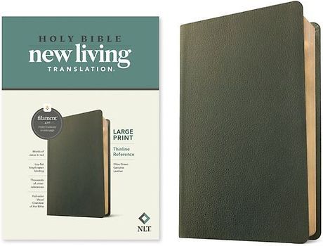 NLT Large Print Thinline Reference Bible, Filament Enabled (Genuine Leather, Olive Green, Red Letter)