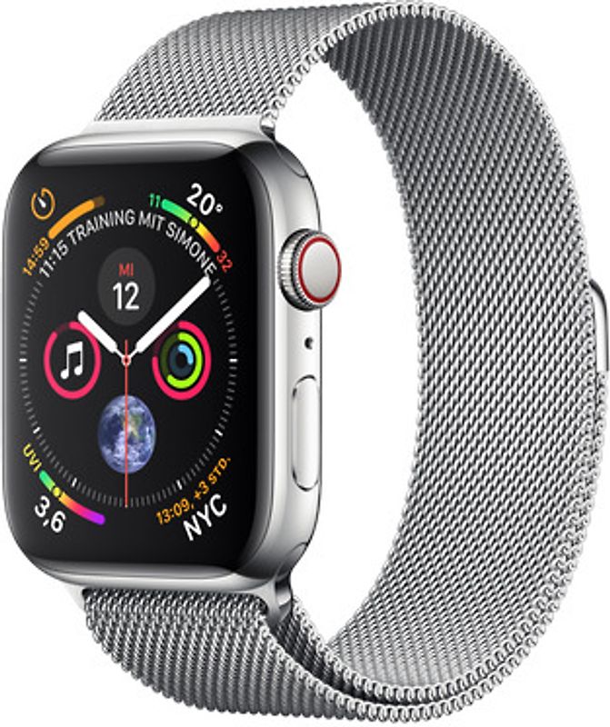 Apple Watch Serie 4 44 mm alloggiamento in acciaio inossidabile argento am Bracciale milanese argento [Wi-Fi + Cellular]