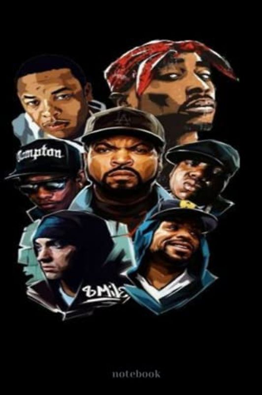Hip - Hop journal for men and women joy journal for writting bars , new songs Eminem Tupac Shakur Notorius BIG Dr Dre Teen 100 pages diary with writting prmpts
