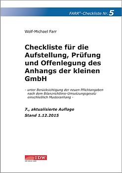 Checkliste 5 für die Aufstellung, Prüfung und Offenlegung des Anhangs der kleinen GmbH