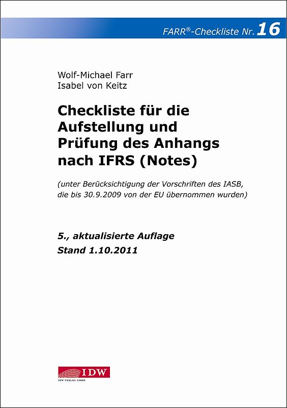Checkliste 16 für die Aufstellung und Prüfung des Anhangs nach IFRS (Notes)