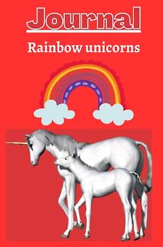 Rainbow with unicorns Journal with a bright red background
