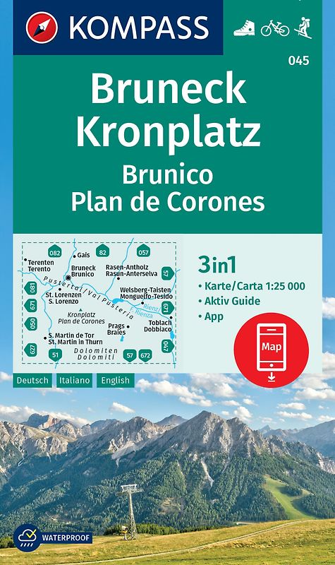 KOMPASS Wanderkarte 045 Bruneck, Kronplatz / Brunico, Plan de Corones 1:25.000
