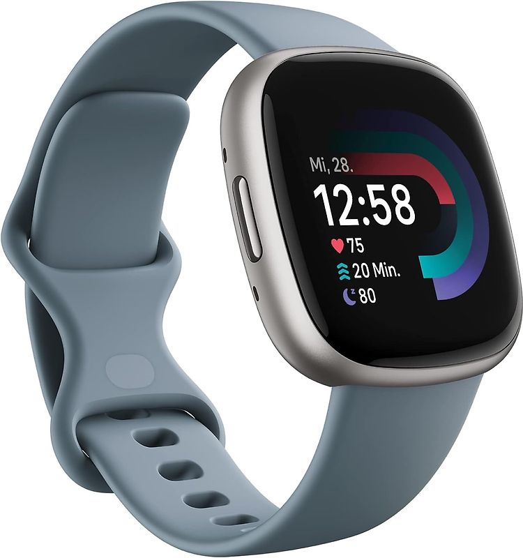 Fitbit Versa 4 40 mm platine et bracelet en silicone bleu [Wi-Fi]