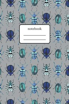 Notebook Beetles Blue Mix: Composition Notebook with Blue Beetles Art - Lined Notebook 120 Pages 6x9 inch – Grey Version