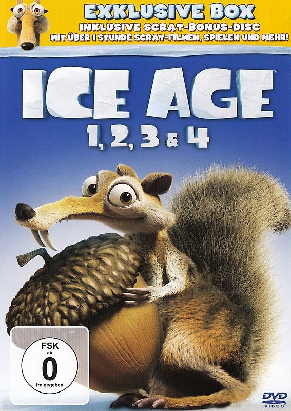 Ice Age 1, 2, 3 & 4 [Exklusive Box, inkl. Scrat Bonus-Disc] DVD