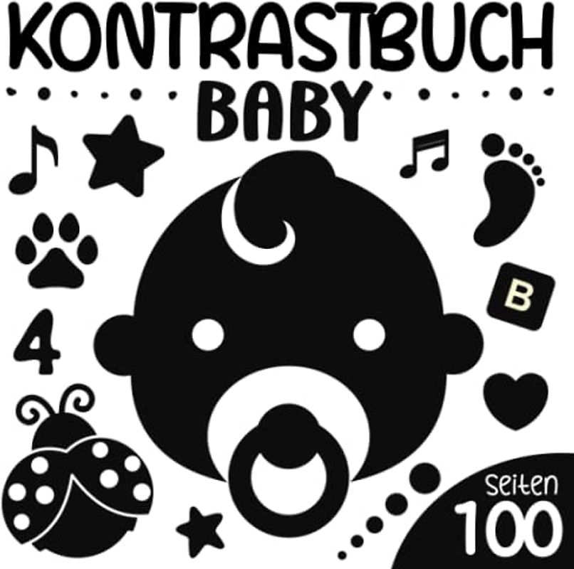 Kontrastbuch Baby: Schwarz Weiß Buch Baby - Fokus Buch Baby - 100 Kontrastbilder, kontrastkarten baby für Jungen & Mädchen