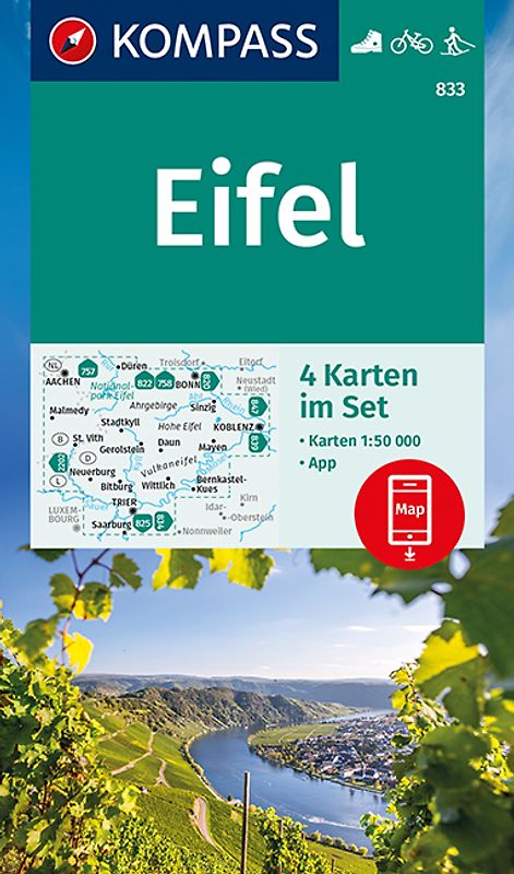 KOMPASS Wanderkarten-Set 833 Eifel (4 Karten) 1:50.000