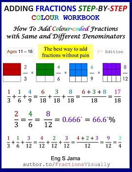 ADDING FRACTIONS STEP-BY-STEP COLOUR WORKBOOK: How To Add Colour-coded Fractions with Same and Different Denominators