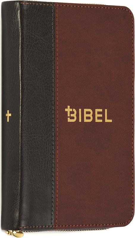Die Bibel – Schlachter 2000 – Miniaturausgabe (PU-Einband, grau/braun, Goldschnitt, Reißverschluss)