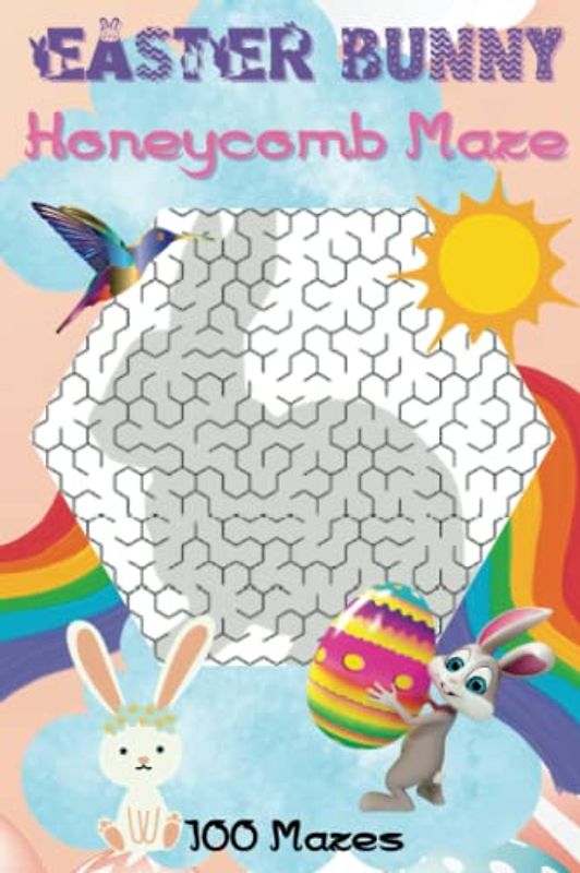 Easter Bunny Honeycomb Maze, 100 Mazes: Activity Book, Easter Bunny Holiday Mazes for Tweens, Teens and Adults, 6" x 9"