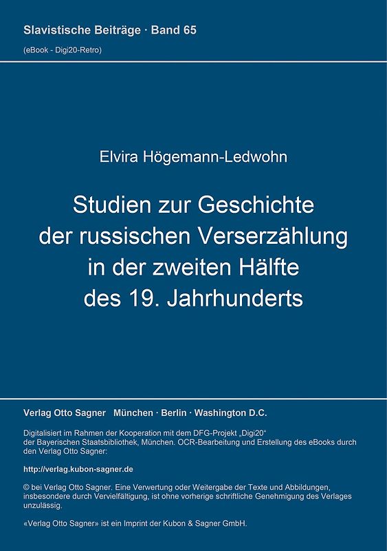 Studien zur Geschichte der russischen Verserzählung in der zweiten Hälfte des 19. Jahrhunderts