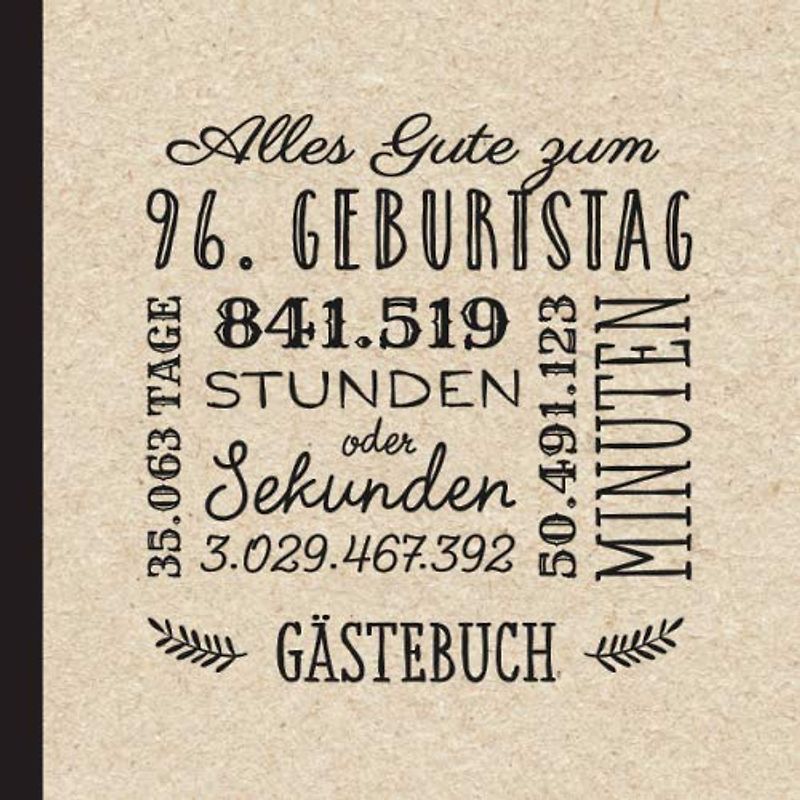 Alles Gute zum 96. Geburtstag: Vintage Gästebuch zum 96.Geburtstag für Mann oder Frau - 96 Jahre Geburtstagsgeschenk & Deko - Buch für Glückwünsche und Fotos der Gäste
