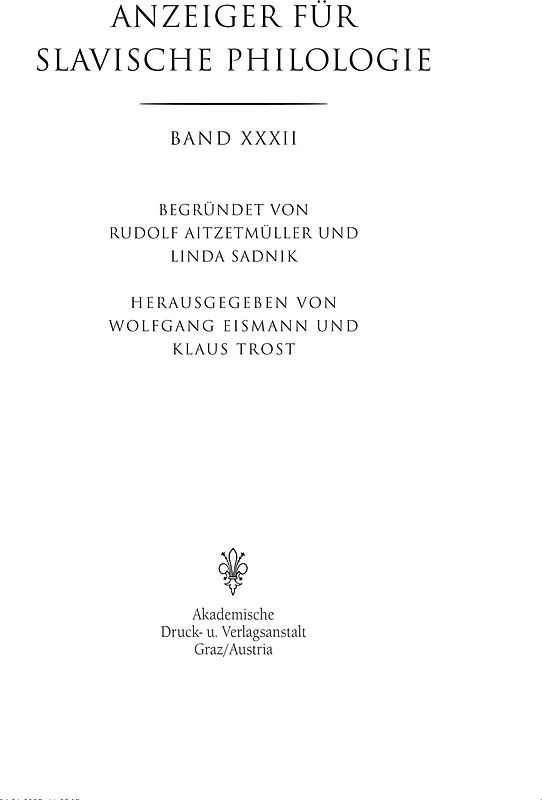 Anzeiger für Slavische Philologie / Anzeiger für Slavische Philologie