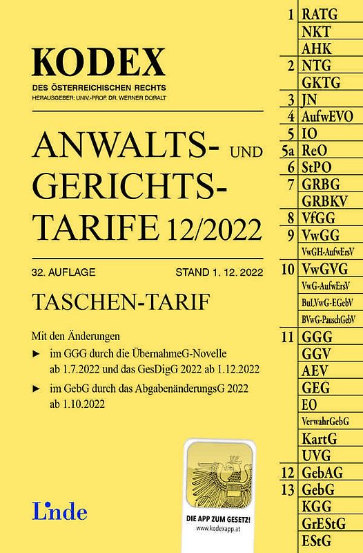 KODEX Anwalts- und Gerichtstarife 12/2022