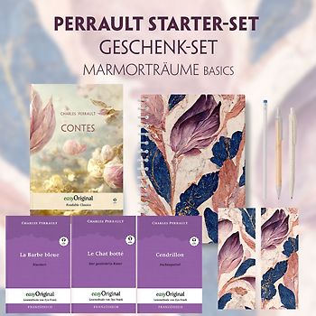 Charles Perrault Starter-Paket Geschenkset - 4 Bücher (mit Audio-Online) + Marmorträume Schreibset Basics